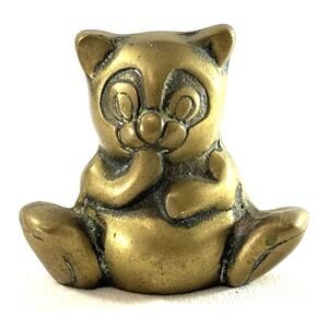 Vintage Panda Teddy Bear Figurine Brass Collectibles Paperweight W/Patina 3”